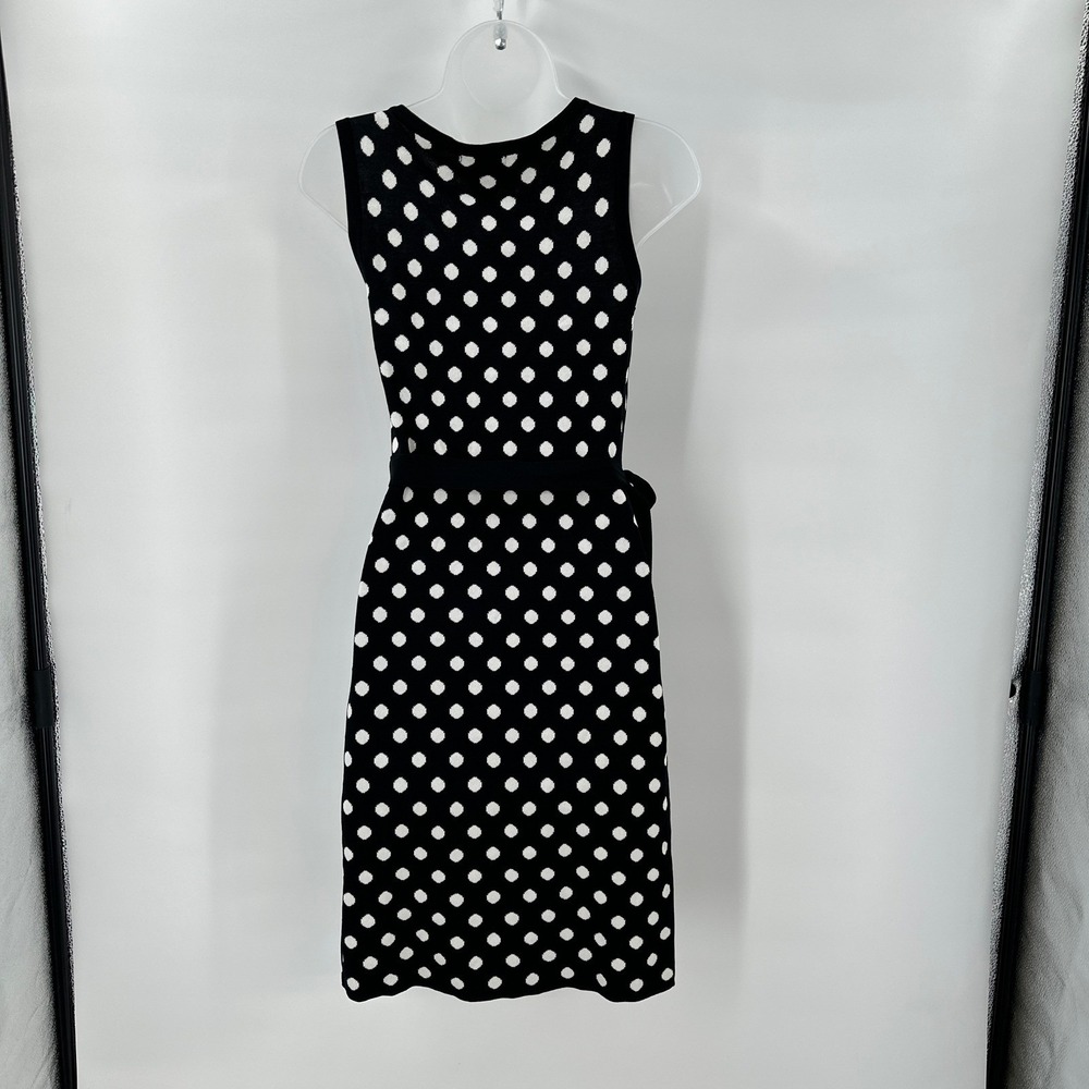New Classic Polka Dot Sleeveless Knit Dress Small Tie Waist Retro Pinup - Picture 5 of 8